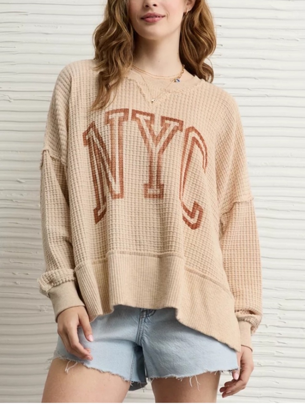 American Eagle Big Hug waffle sweatshirt NWT